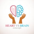 Heart and Brain concept, conflict between emotions and rational