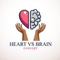 Heart and Brain concept, conflict between emotions and rational