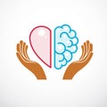 Heart and Brain concept, conflict between emotions and rational