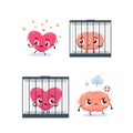 The Heart, Brain and the Jail. Isolated vector Illustration