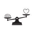 Heart and brain on scales illustration. Balance of love, mind, logic concept simple flat concept illustration