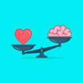 Heart and brain on scales vector illustration. Balance, love, mind, intelligence, logic concept colorful concept illustration