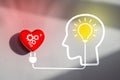 Heart and brain for thinking ideas. Logic and emotional communication and thinking ideas