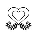 Heart with branch with leafs line style icon