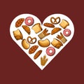 Heart of bread types of bakery vector design