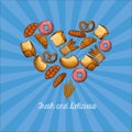 Heart of bread types of bakery vector design