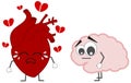 Heart breaking versus brain concept illustration