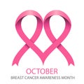 Heart, breast cancer pink ribbon vector Royalty Free Stock Photo