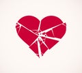 Heart broken to pieces like a glass vector logo or icon, broken heart concept, breakup or divorce, heartbreak regret, separated Royalty Free Stock Photo