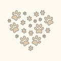 Heart with brown cat or dog paw prints vector illustration Royalty Free Stock Photo