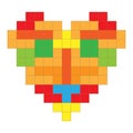 Heart built from color tetris blocks isometric illustration
