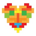 Heart built from color tetris blocks isometric illustration