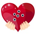 Heart with bullet holes, vector illustration Royalty Free Stock Photo