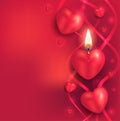 Heart burning candle flame Happy Valentine greeting card ribbon Royalty Free Stock Photo