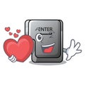 With heart button enter isolated in the cartoon