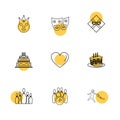 heart , cake , mask , party , birthday , celebrations , anniversary , eps icons set vector Royalty Free Stock Photo