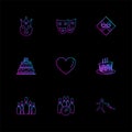 heart , cake , mask , party , birthday , celebrations , anniversary , eps icons set vector Royalty Free Stock Photo