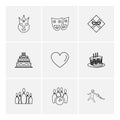 heart , cake , mask , party , birthday , celebrations , anniversary , eps icons set vector Royalty Free Stock Photo