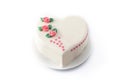 Heart cake for St. Valentine`s Day, Mother`s Day, or Birthday, decorated with roses and pink sugar hearts Royalty Free Stock Photo