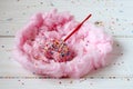 Heart cakepops in the nest made from candy-floss