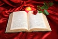 Heart candle on open Bible and red rose Royalty Free Stock Photo