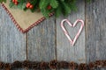 Heart Candycanes On Rustic Wood Background for the Holiday Royalty Free Stock Photo