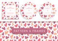 Heart card set. Poster, banner or card Frame Border with love hand draw trendy color heart pattern. Square, Circle hexagon