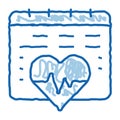 heart cardio calendar doodle icon hand drawn illustration