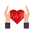 Heart cardiogram and sheltering hands icon