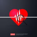 heart cardiology. heartbeat or beat pulse search icon. danger heart attack symbol. world heart day concept for banner or poster. V