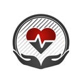 Heart care concept. Cardio vascular. Hands holding a red heart. Flat Medical Icon. Vector illustration. Royalty Free Stock Photo