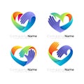 Heart care design social, set love care icon, hand logos Royalty Free Stock Photo