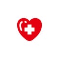 Heart care with hospital plus sign vector illustration. Heart vector icon symbol