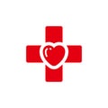 Heart care with hospital plus sign vector illustration. Heart vector icon symbol