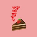 heart cartoon cake sliced chocolate and strawberry icon design