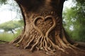 Heart carved into the bark of tree by Generative Ai