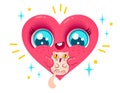Heart with cat in kawaii style. Royalty Free Stock Photo