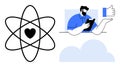 Heart-Centered Atom, Digital Interaction, and Cloud Connection Representing Technology and Wellness Royalty Free Stock Photo