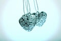 Heart on chain. Three blue hearts. Valentine`s Day holiday. Blue hearts for boys and men