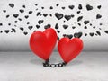 Heart chained in prison while Valentine`s Day. Love forever until the death