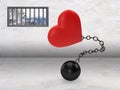 Heart chained in prison while Valentine`s Day. Love forever until the death