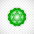 Heart chakra Anahata in green color isolated on transparent background. Isoteric flat icon. Geometric pattern. Royalty Free Stock Photo