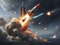 Thunderous Sky: Unleash the Power with a Captivating Missile Storm Artwork