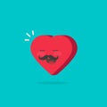 Heart character with happy face vector illustration, flat cartoon romantic heart boy with moustache and positive emotion Royalty Free Stock Photo