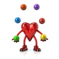 Heart character juggles with balls Royalty Free Stock Photo