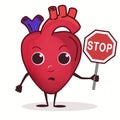 Heart Character with Stop prohibition sign, Healthcare concept, cardiac disease. Vector