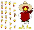 Heart chicken mexican expressions cartoon set