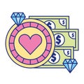 heart chip banknote money casino game bet