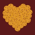 Heart Chocolate chip cookie set, Freshly baked Four cookies dark brown background. Bright colors. Vector Royalty Free Stock Photo