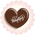 Heart chocolate for valentines day on lace doilies paper